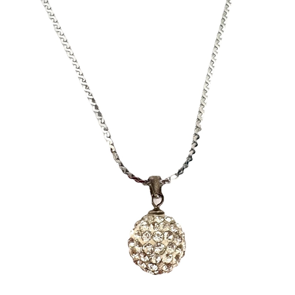 Silver Crystal Ball Pendant Necklace 17”
